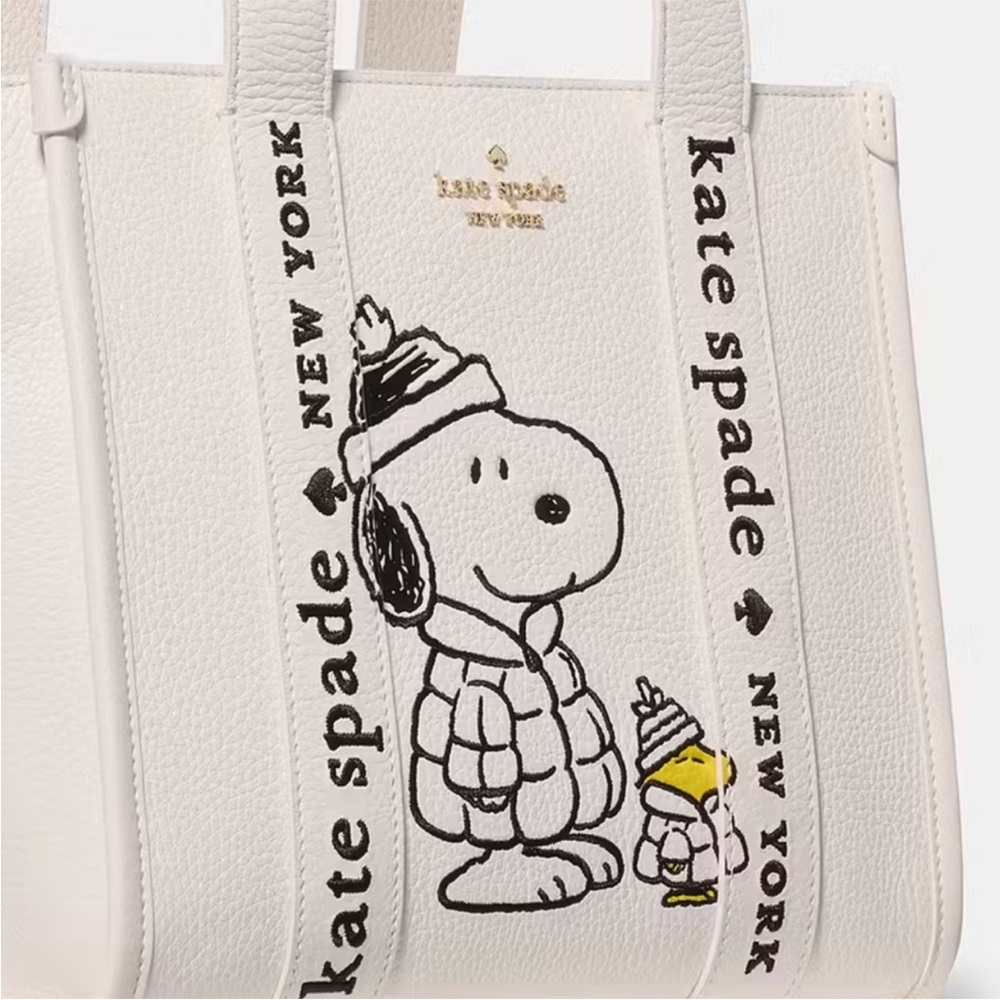 Kate Spade x Peanuts Snoopy Small Leather Tote Crossbody Bag, Cream NEW - Picture 2 of 6
